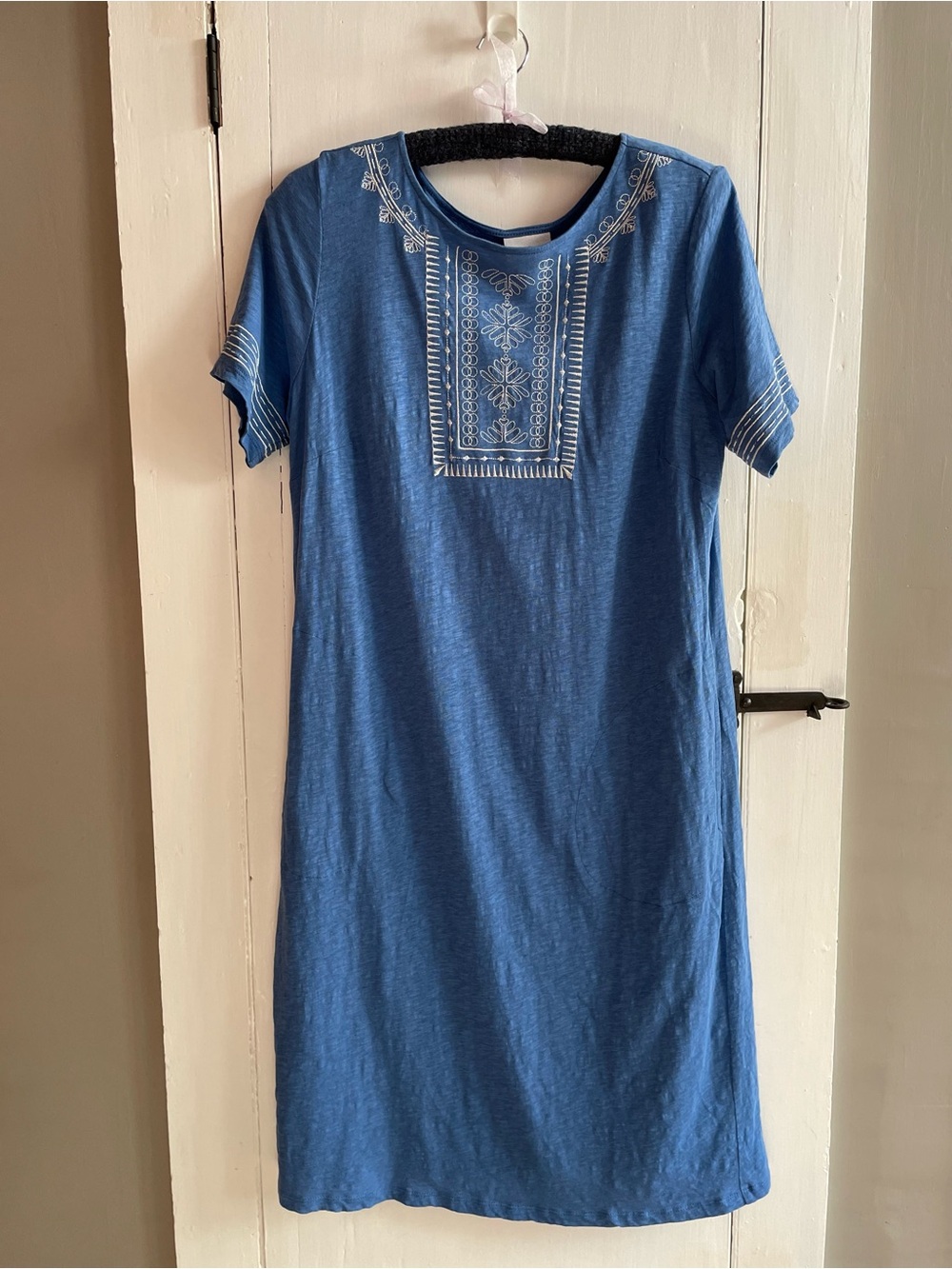 Vermont Country Store 100% Cotton Blue Embroidered Short-Sleeve Women’s Dress M